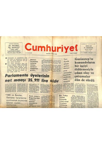Cumhuriyet Gazetesi 8 Ocak 1977 - Batı Trakya Türkleri Konusunda Lozana Taraf Devletlerin Elçiliklerine Başvuruldu GZ84938