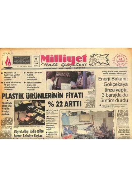 Milliyet Halk Gazetesi 23 Ağustos 1977 - Rüşvet Aldığı Iddia Edilen Burdur Belediye Başkanı Hakkında Soruşturma Açıldı GZ85680