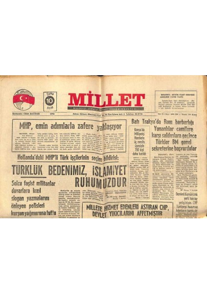 Millet Gazetesi 10 Ekim 1975 - Lübnanda Kanlı Olayların Önüne Geçilemiyor GZ89577