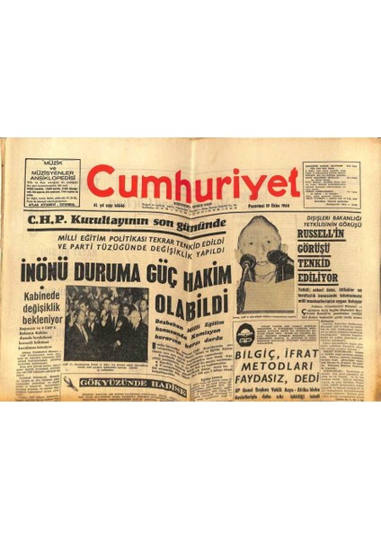 Cumhuriyet Gazetesi 19 Ekim 1964 - Ankara`da 18 Cezaevi Firarisi Serbest Geziyor GZ88100