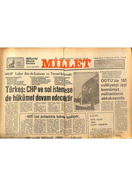 Millet Gazetesi 6 Aralık 1977 - Alparslan Türkeş,hükümet Devam Edecektir GZ89628