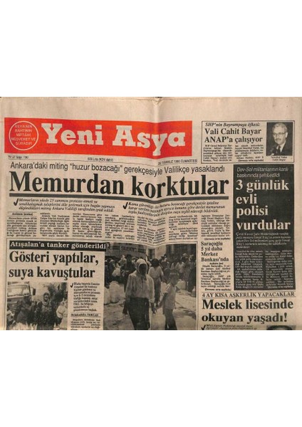 Yeni Asya Gazetesi 28 Temmuz 1990 - Sözen Açıkladı Metro Için Ilk Kazma Yıl Sonunda GZ87423
