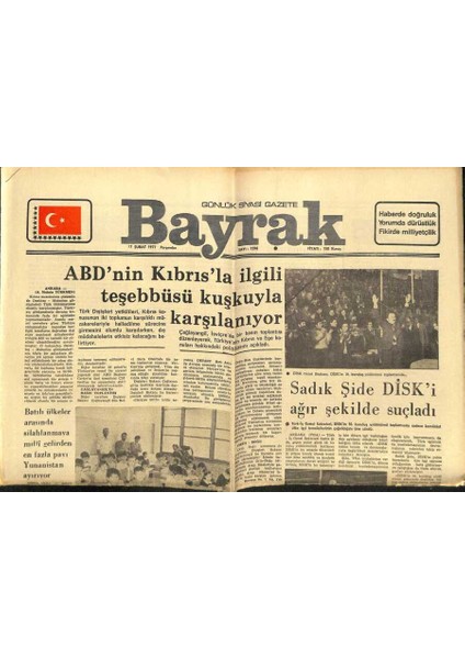 Bayrak Gazetesi 17 Şubat 1977 - Abdnin Kıbrısla Ilgili Teşebbüsü Kuşkuyla Karşılanıyor GZ89424