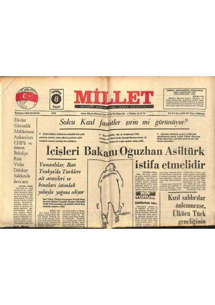 Millet Gazetesi 8 Kasım 1975 - Oğuzhan Asiltürk Istifa Etmelidir GZ89581