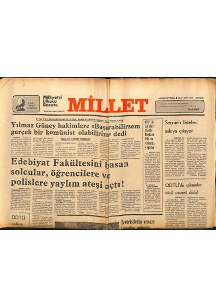 Millet Gazetesi 4 Kasım 1977 - Odtüde Çalışanlar,okul Anarşist Oldu GZ89769