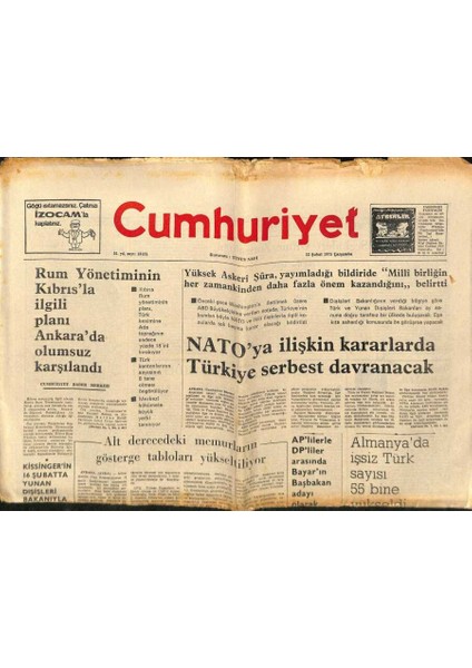 Cumhuriyet Gazetesi 12 Şubat 1975 - Rum Yönetiminin Kıbrıs`la Ilgili Planı Ankara`da Olumsuz Karşılandı GZ88136