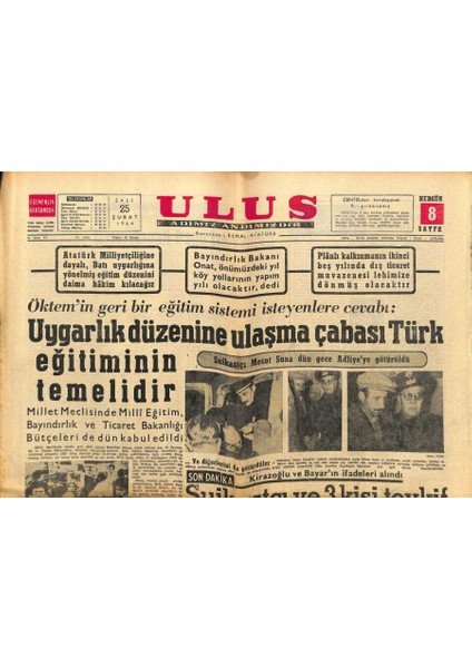 Ulus Gazetesi 25 Şubat 1964 - Rus Uçakları Kıbrısa Hava Seferi Yapacak GZ91054