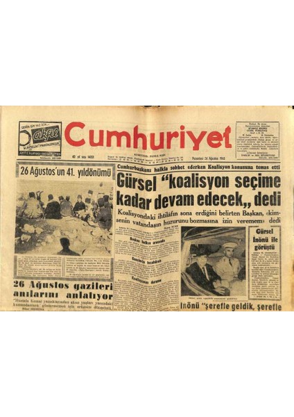 Cumhuriyet Gazetesi 26 Ağustos 1963 - Aktör Suphi Kaner Dün Intihar Etti GZ88363
