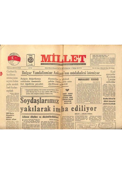 Millet Gazetesi 23 Ocak 1976 - Kızıl Anarşistler Keçiören Lisesine Saldırdılar GZ89665