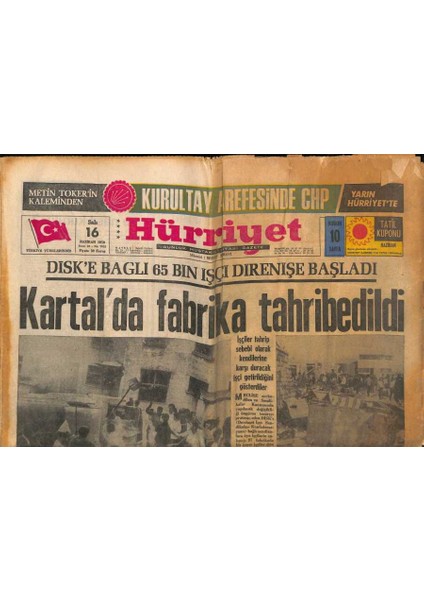 Hürriyet Gazetesi 16 Haziran 1970 - Doğuda Kürt Devleti Kurmak Için Çalışılıyor GZ90670