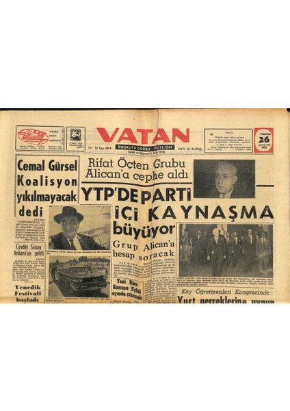 Vatan Gazetesi 26 Ağustos 1963 - Vietnamda 30 Budist Öldürüldü GZ91046