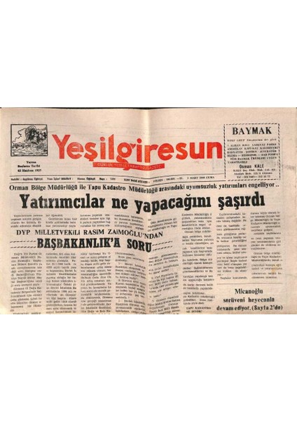 Yeşil Giresun Gazetesi 3 Mart 2000 - Fındıkta Ihracat Yavaşladı GZ77867