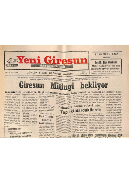 Yeni Giresun Gazetesi 22 Haziran 2000 - Müteahhitler Fiskodan Çekinmiyor GZ77959