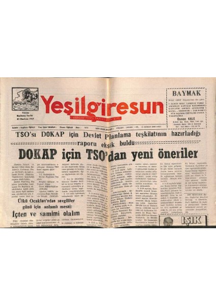 Yeşil Giresun Gazetesi 15 Şubat 2000 - Dokap Için Tsodan Yeni Öneriler GZ77877
