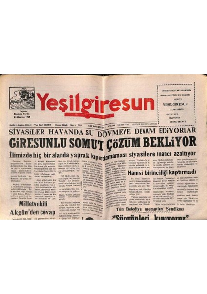 Yeşil Giresun Gazetesi 15 Ocak 2000 - Serbest Piyasada Fındık 900 Bin Lira GZ77891