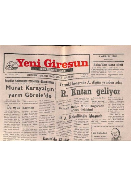 Yeni Giresun Gazetesi 4 Aralık 1999 - Orman Bölge Müdürlüğünde Nöbet Değişimi GZ77976