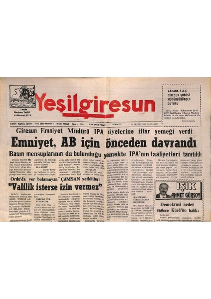 Yeşil Giresun Gazetesi 22 Aralık 1999 - Emniyet , Ab Için Önceden Davrandı GZ79018