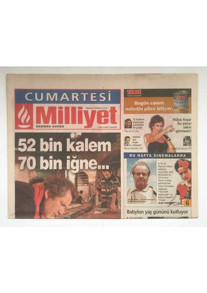 Milliyet Cumartesi Gazetesi 5 Nisan 2003 - Mustafa Altıoklar Alışverişle Aram Pek Iyi Değildir GZ8791