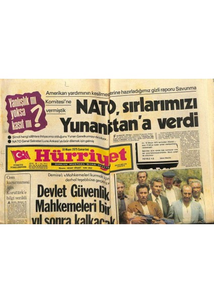 Hürriyet Gazetesi 10 Mayıs 1975 - Nato Sınırlarımızı Yunanistan`a Verdi GZ88197