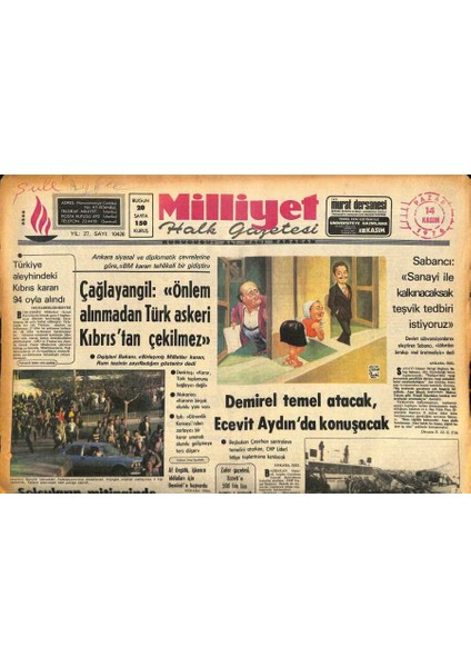 Milliyet Halk Gazetesi 14 Kasım 1976 - Okyanusta Batan Zeki Şilebinin Personeli Dün Yurda Döndü GZ85755