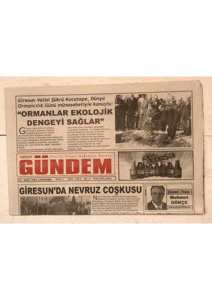 Giresun Gündem Gazetesi 22 Mart 2006 - Faciaya Kıl Payı GZ7764
