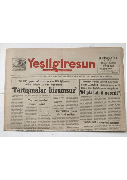 Yeşilgiresun Gazetesi 24 Nisan 1993 - Tartışmalar Lüzumsuz GZ7509