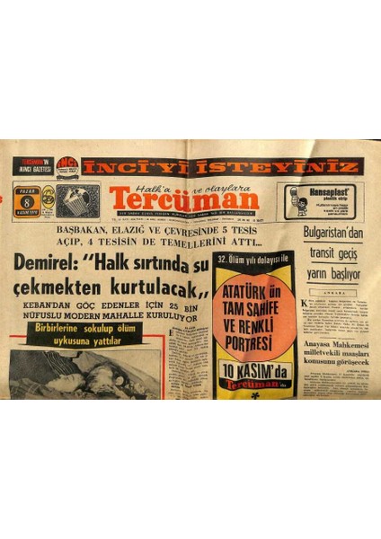Tercüman Gazetesi 8 Kasım 1970 - Süleyman Demirel,halk Su Sıkıntısından Kurtulacak GZ89107