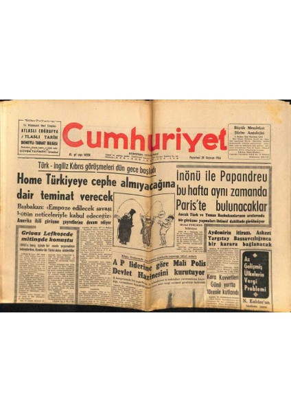 Cumhuriyet Gazetesi 29 Haziran 1964 - Home Türkiyeye Cephe Almayacağına Dair Teminat Verdi, Dansöz Aysel Tanju Maslak Yolunda Soyuldu GZ88066
