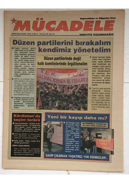 Mücadele Gazetesi 29 Ocak 1994 - Kürdistanda Seçim Terörü GZ7636