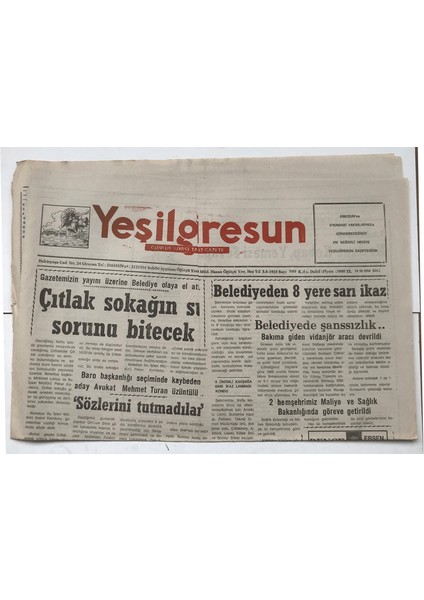Yeşilgiresun Gazetesi 18 Ekim 1994 - Belediyeden 8 Yere Sarı Ikaz GZ7518