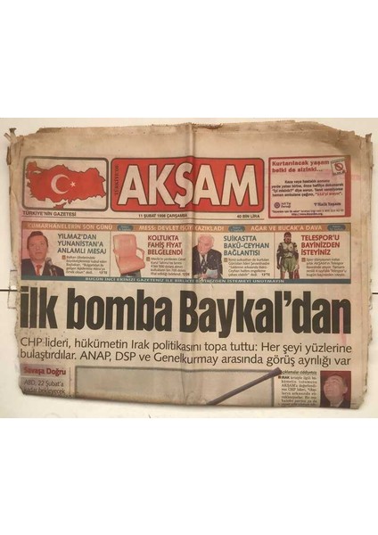 Akşam Gazetesi Inci Eki Ile 11 Şubat 1998 - Ilk Bomba Baykaldan GZ7282