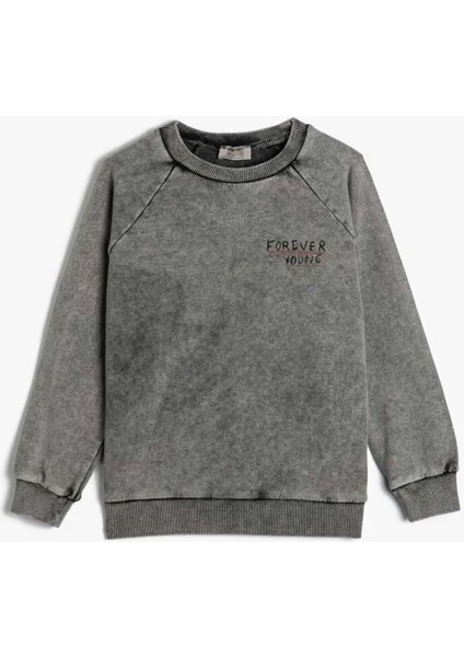 Erkek Çocuk Sweatshirt Uzun Kollu Bisiklet Yaka Slogan Baskılı Pamuklu - Koton - 4SKB10277TK - Antrasit - 5-6 Yaş