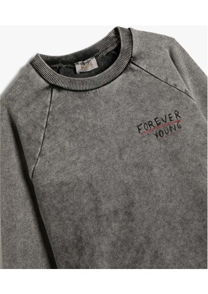 Erkek Çocuk Sweatshirt Uzun Kollu Bisiklet Yaka Slogan Baskılı Pamuklu - Koton - 4SKB10277TK - Antrasit - 5-6 Yaş