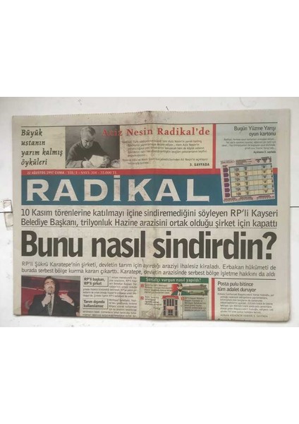 Radikal Gazetesi 22 Ağustos 1997 - Bakanlara Yargı Yolu GZ8639