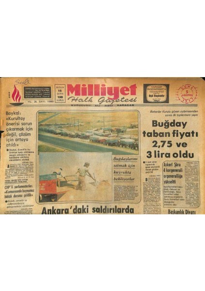 Milliyet Halk Gazetesi 5 Ağustos 1977 - Carter Dünya Büyük Bir Devlet Adamını Kaybetti GZ86510
