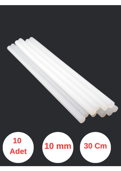 30 cm Sıcak Mum Silikon Çubuk Silikon Büyük Boy 10 Adet Kalın Çap 10 mm