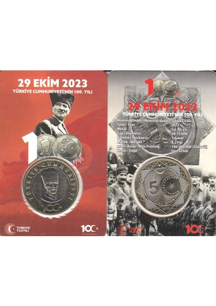 2023 Cumhuriyet'in 100.YILI Hatıra 5 Lira Özel Kitinde