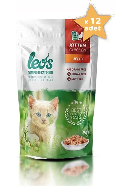 Leos Tavuklu Yavru Kedi Yaş Maması Pouch 12x85 Gr