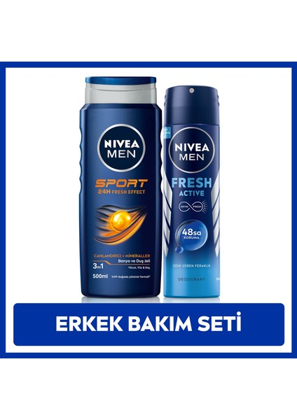 Nıvea Fresh Actıve Erkek Deodorant Sprey 150 ml + Nıvea Duş Jeli Sport 500 ml Avantajlı Paket