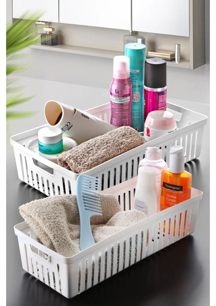 6'lı Set No:2 Çok Amaçlı Dolap Içi Düzenleyici Sepet - Banyo Düzenleyici Beyaz