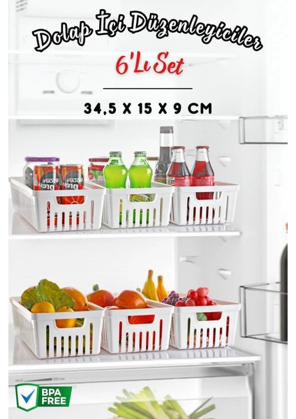 6'lı Set No:2 Çok Amaçlı Dolap Içi Düzenleyici Sepet - Banyo Düzenleyici Beyaz fiyatları