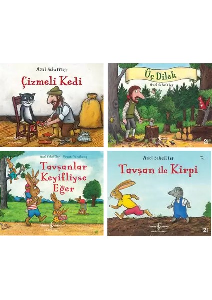 Çizmeli Kedi - Üç Dilek - Tavşanlar Keyifliyse Eğer - Tavşan ile Kirpi 4 Kitap - Axel Scheffler