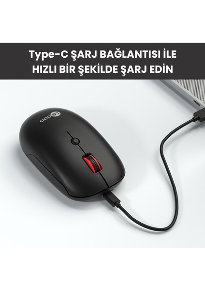 Lenovo Lecoo WS211 Dual Mod 2.4GHz WiFi + Bluetooth 1600DPI 6 Tuşlu Şarjlı Sessiz Kompakt Kablosuz Optik Mouse Siyah