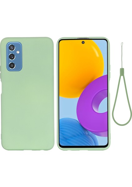 Samsung Galaxy M52 5g-Green Için Bilek Kayışı ile Yumuşak Sıvı Silikon Anti Drop Telefon Koruyucu Arka Kılıf Kapağı (Yurt Dışından)