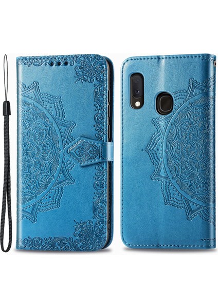 Samsung Galaxy A20E Telefon Kılıfı Mandala Kabartma Tasarımı Telefon Kapak Kabuk Çantası Fonksiyonu Flip Pratik Pu Deri Cüzdan Mavisi (Yurt Dışından)