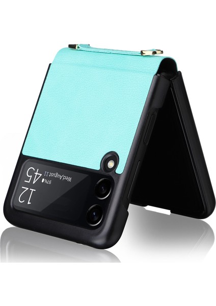 Samsung Galaxy Z Flip3 Için 5g Pu Deri Kaplamalı Pc Katlama Kılıfı Omuz Kayışı Yeşili (Yurt Dışından)