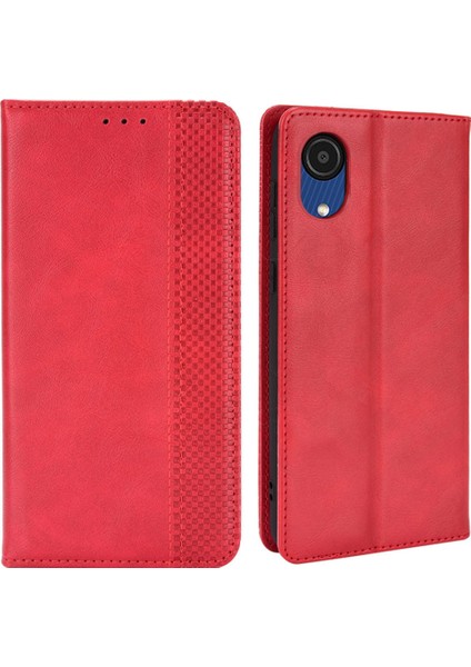 Samsung Galaxy A03 Çekirdek Retro Tarzı Baskılı Deri Cüzdan Standı Manyetik Folio Flip Telefon Kasa-Kırmızı (Yurt Dışından)