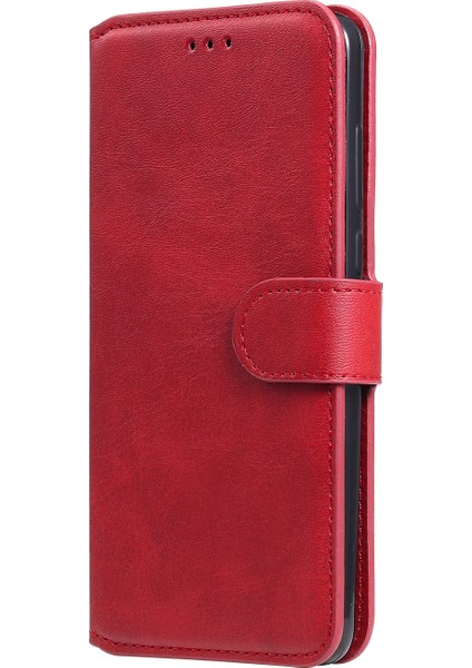 Pu Deri Cüzdan Stand Folio Flip Koruyucu Telefon Kapağı Samsung Galaxy A03S (164.2 x 75.9 x 9.1mm) -Red Için (Yurt Dışından)