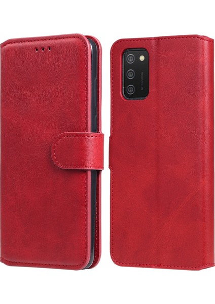 Pu Deri Cüzdan Stand Folio Flip Koruyucu Telefon Kapağı Samsung Galaxy A03S (164.2 x 75.9 x 9.1mm) -Red Için (Yurt Dışından)