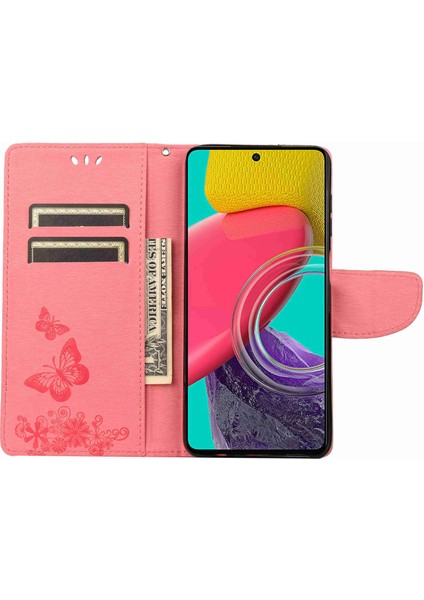 Seashell Digital Samsung Galaxy M53 Için 5g Cüzdan Kılıf Kelebek Çiçeği Baskılı Pu Deri Stand Flip Koruyucu Kapak El Strap-Pink ile (Yurt Dışından)